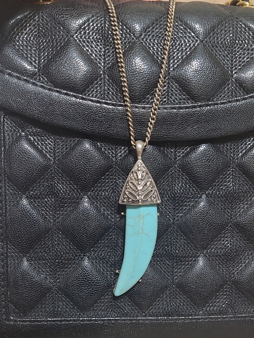 Shyanne Turquoise Horn Pendant Necklace with Antiqued Silver Bail